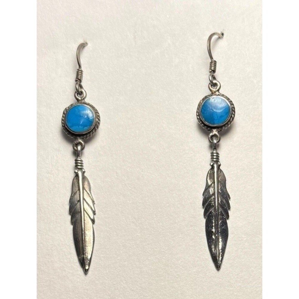 Turquoise & Sterling Silver Feather Earrings